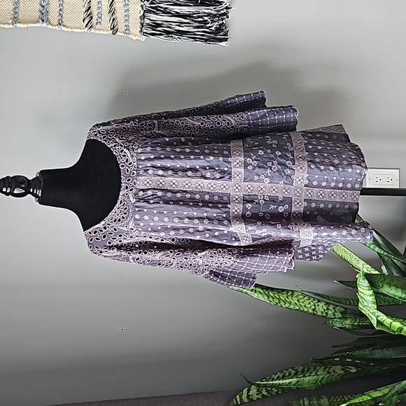 Johnny Was Plaid Ruffle Blouse in Graphite - Picture 2 of 8